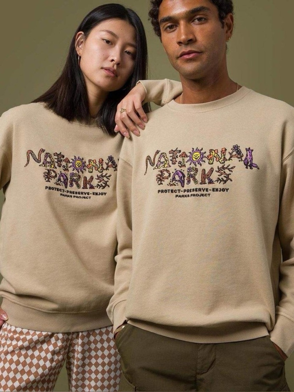 Parks Project 90s Doodle Parks Crewneck Sweatshirt Beige Unisex Size Medium